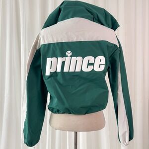 Prince Cropped Zip Up Jacket Green White Tenniscore Athletic Y2K Sporty XS